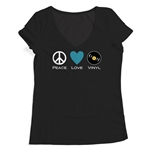 Peace Love Vinyl Ladies V-Neck T Shirt