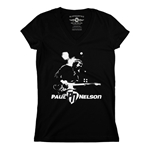 Paul Nelson White Silhouette V-Neck T Shirt - Women's
