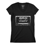 Black and White Analog Tape V-Neck T Shirt - Women's
