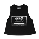 Black and White Analog Tape Racerback Crop Top - Women's
