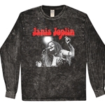 CLEARANCE - Large Peace Janis Joplin Vintage Concert Long Sleeve T-Shirt - Black Mineral Wash