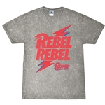 Rebel Rebel Bowie Logo  T-Shirt - Grey Mineral Wash