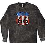 Patriotic Route 66 Long Sleeve T-Shirt - Black Mineral Wash