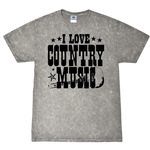 B&W I Love Country Music T-Shirt - Gray Mineral Wash