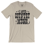 B&W I Love Country Music T-Shirt - Lightweight Vintage Style