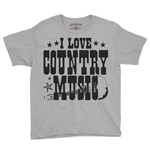 B&W I Love Country Music Youth T-Shirt - Lightweight Vintage Children