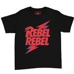CLEARANCE - 5T Black David Bowie Rebel Rebel Youth T-Shirt - Lightweight Vintage Children & Toddlers