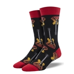 Men's Firey Electric Guitar Socks Black/Red Crew