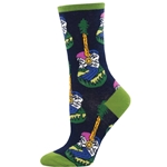 Women's Acoustic Outdoor Socks - Navy Crew, Green Tips