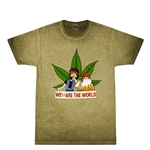Animated Cheech & Chong Weed Are The World T-Shirt - Green Mineral Wash
