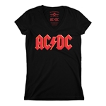 Red AC/DC Logo V-Neck T Shirt - Women's