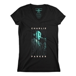 Charlie Parker Saxophone Stack V-Neck T Shirt - Women's