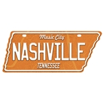 Nashville Music City Tennessee Shaped License Plate - Orange