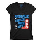Nashville Music City USA V-Neck T Shirt - Women's 
