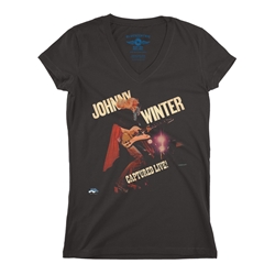 Johnny Winter Captured Live V-Neck T Shirt - Women's