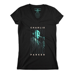 Charlie Parker Saxophone Stack Ladies V-Neck T Shirt