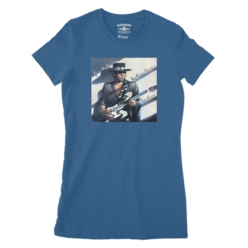 Stevie Ray Vaughan Texas Flood Album Cover Ladies T Shirt - Relaxed Fit - ladiesblue