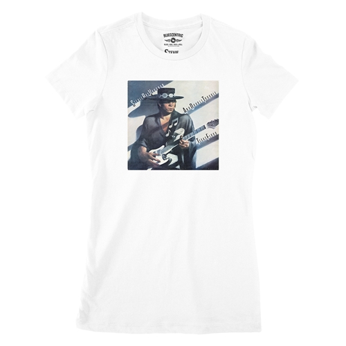 Stevie Ray Vaughan Texas Flood Album Cover Ladies T Shirt - Relaxed Fit - ladieswhite