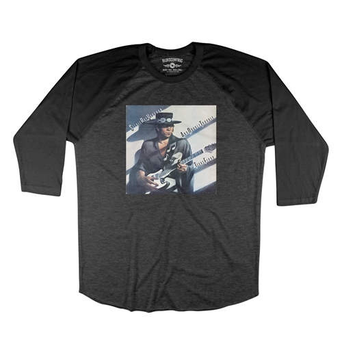 Stevie Ray Vaughan Texas Flood Album Cover Baseball T-Shirt - raglanblackblacksleeve