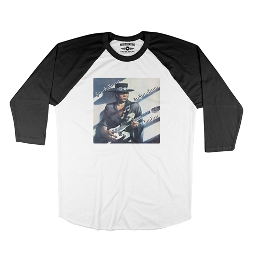 Stevie Ray Vaughan Texas Flood Album Cover Baseball T-Shirt - raglanwhiteblacksleeve