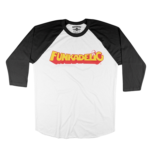 Red Funkadelic Logo Baseball T-Shirt - raglanwhiteblacksleeve