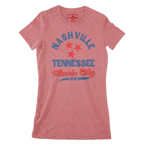 Nashville Tristar Music City Ladies T Shirt - Relaxed Fit - ladiesheatherred