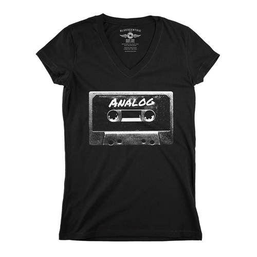 Black and White Analog Tape V-Neck T Shirt - Women