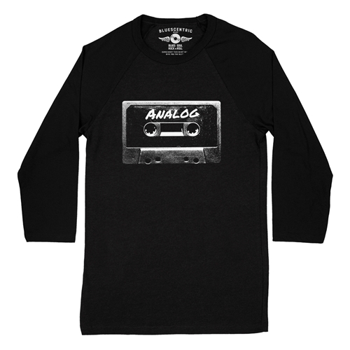 Black and White Analog Tape Baseball T-Shirt - raglanblackblacksleeve