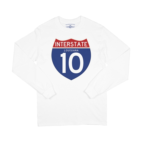 Interstate 10 Louisiana Long Sleeve T-Shirt - longsleevewhite
