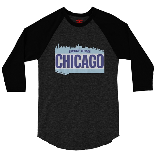 Sweet Home Chicago Baseball T-Shirt - raglanblackblacksleeve