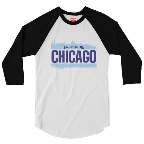 Sweet Home Chicago Baseball T-Shirt - raglanwhiteblacksleeve