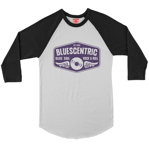Bluescentric Logo Baseball T-Shirt - raglanwhiteblacksleeve