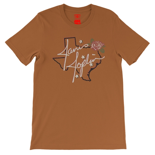 Janis Joplin Texas Rose T-Shirt - Lightweight Vintage Style - vintageburntorange