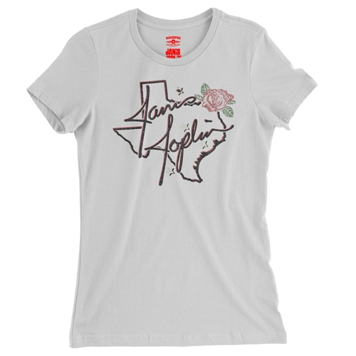 Janis Joplin Texas Rose Ladies T Shirt - Relaxed Fit - ladieswhite