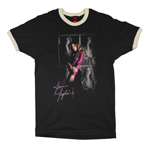 Janis Joplin Photo Ringer T-Shirt - ringerblackcreamtrim