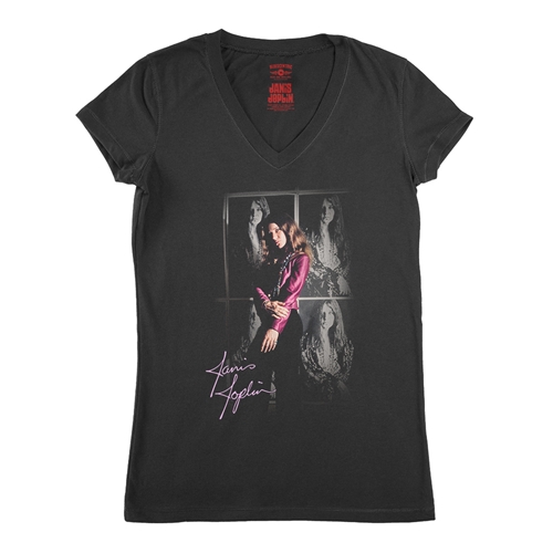 Janis Joplin Photo V-Neck T Shirt - Women