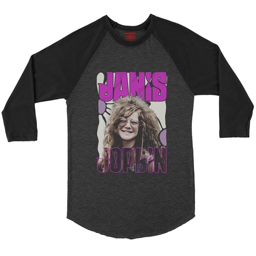 Janis Joplin Baseball T-Shirt - raglanblackblacksleeve