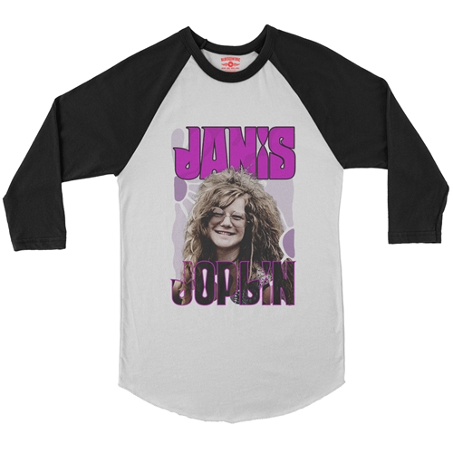Janis Joplin Baseball T-Shirt - raglanwhiteblacksleeve