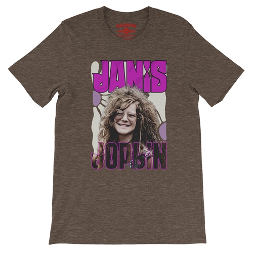 Janis Joplin T-Shirt - Lightweight Vintage Style - vintageheatherbrown