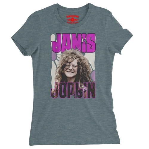 Janis Joplin Ladies T Shirt - Relaxed Fit - ladiesheatherdeepteal