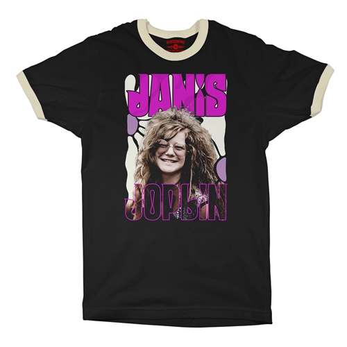 Janis Joplin Ringer T-Shirt - ringerblackcreamtrim