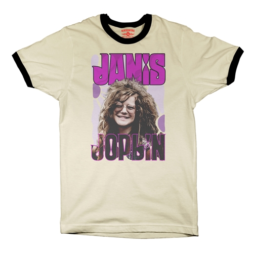 Janis Joplin Ringer T-Shirt - ringernaturalblacktrim