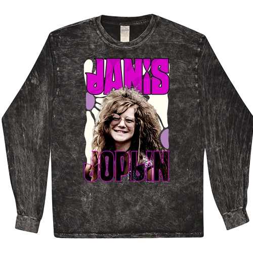 Janis Joplin Long Sleeve T-Shirt - Black Mineral Wash