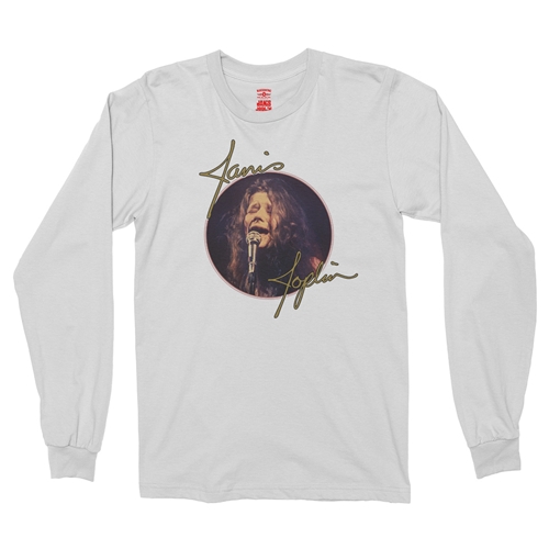 Janis Joplin Singing Singing Long Sleeve T-Shirt - longsleevewhite
