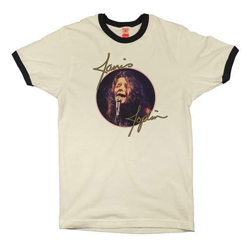 Janis Joplin Singing Ringer T-Shirt - ringernaturalblacktrim