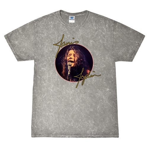 Janis Joplin Singing T-Shirt - Grey Mineral Wash