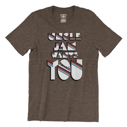 Funkadelic Uncle Jam Wants You T-Shirt - Lightweight Vintage Style - vintageheatherbrown