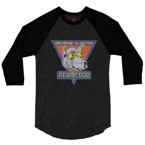 Retro George Clinton Atomic Dog Baseball T-Shirt - raglanblackblacksleeve