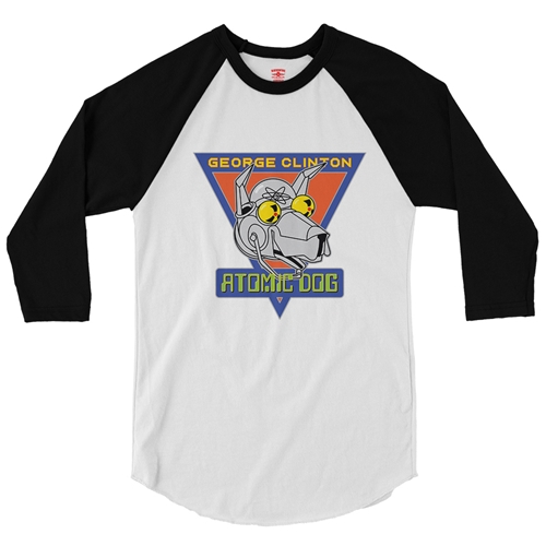 Retro George Clinton Atomic Dog Baseball T-Shirt - raglanwhiteblacksleeve
