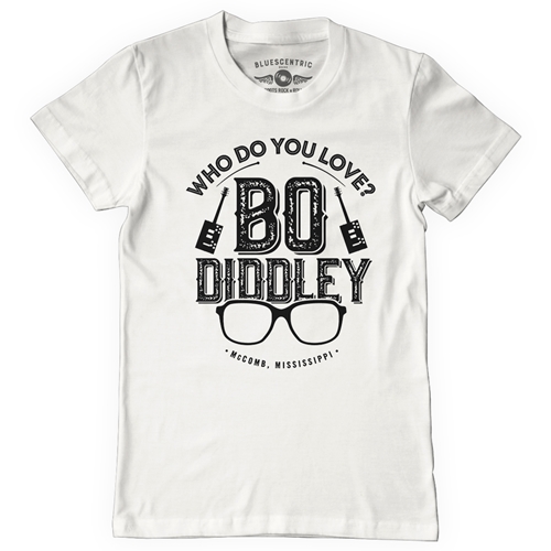 Who Do You Love Bo Diddley T-Shirt - Classic Heavy Cotton - white